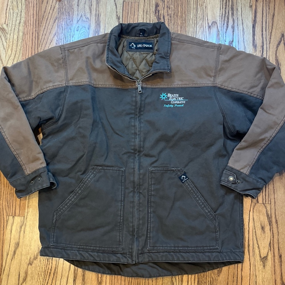 DRI DUCK Canvas Work Jacket Brown Quilted  Chore Coat Utility Electric Logo XL